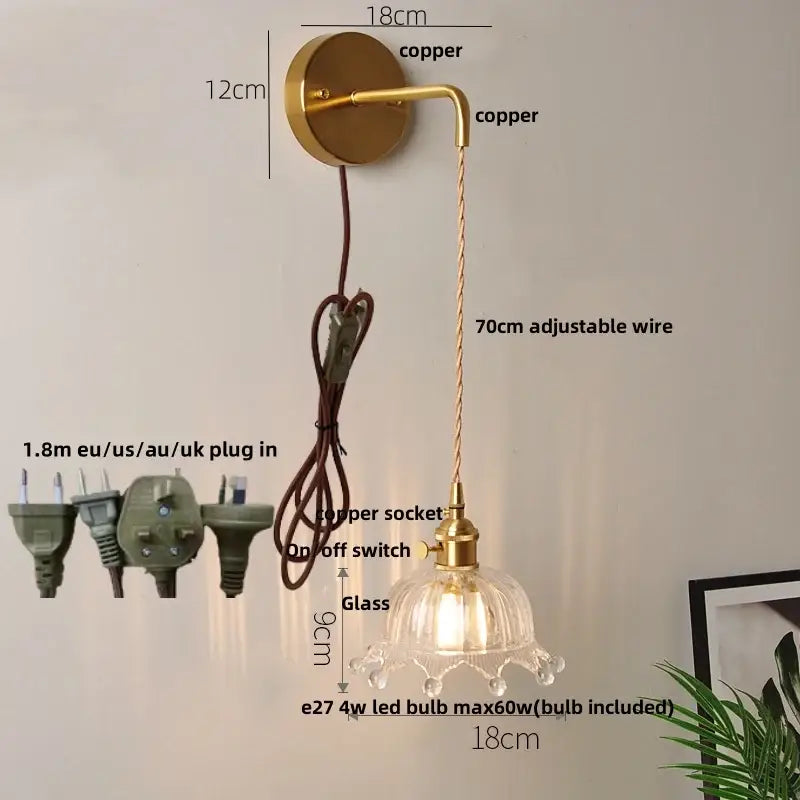 Modern gold fluted clear glass led wall light bedroom sconce