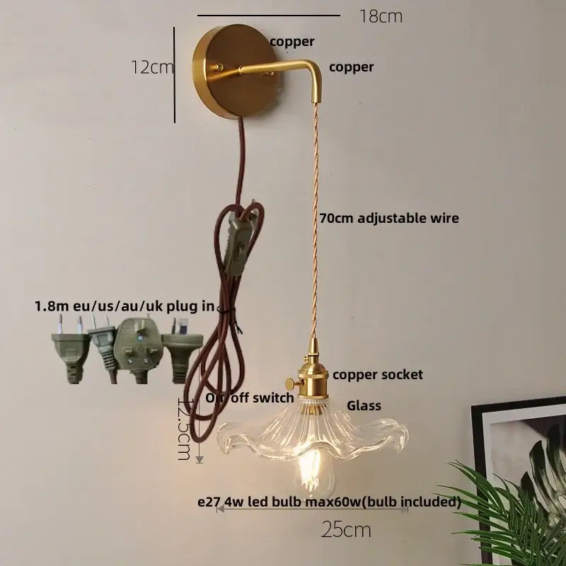 Modern gold fluted clear glass led wall light bedroom sconce