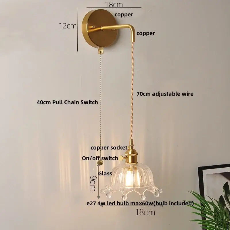 Modern gold fluted clear glass led wall light bedroom sconce
