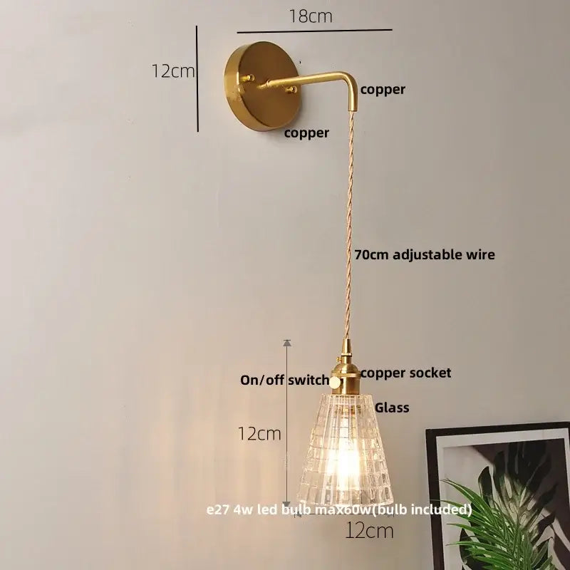 Modern gold fluted clear glass led wall light bedroom sconce