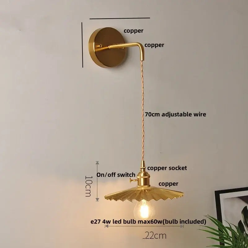 Modern gold fluted clear glass led wall light bedroom sconce