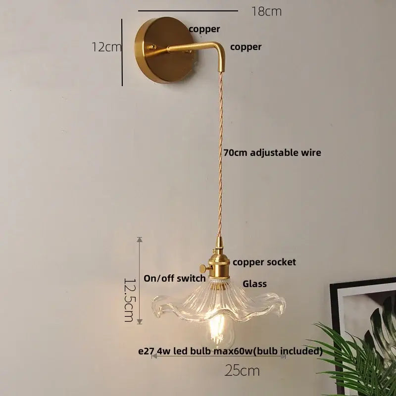 Modern gold fluted clear glass led wall light bedroom sconce