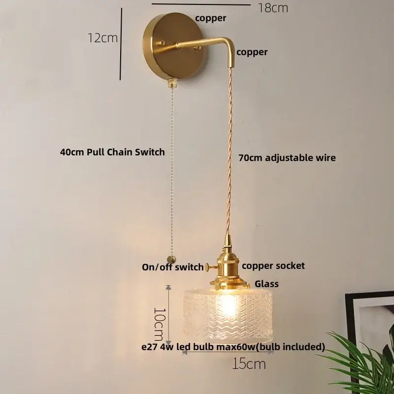Modern gold fluted clear glass led wall light bedroom sconce