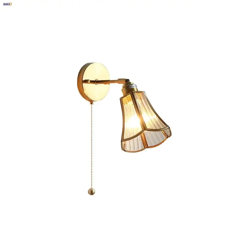 Modern gold fluted glass led wall lights bedroom sconce with chain