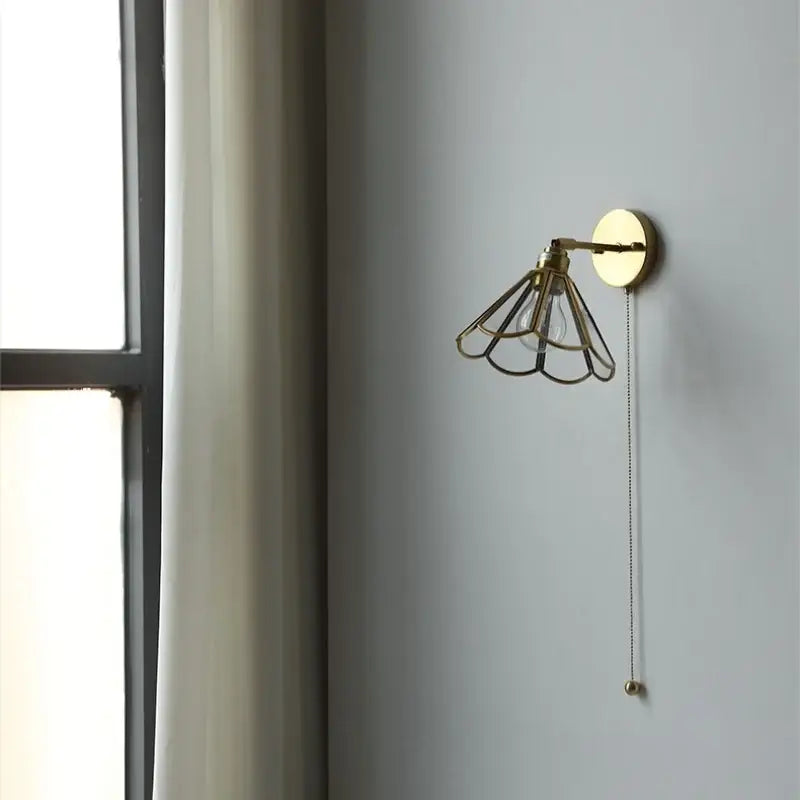 Modern gold fluted glass led wall lights bedroom sconce with chain