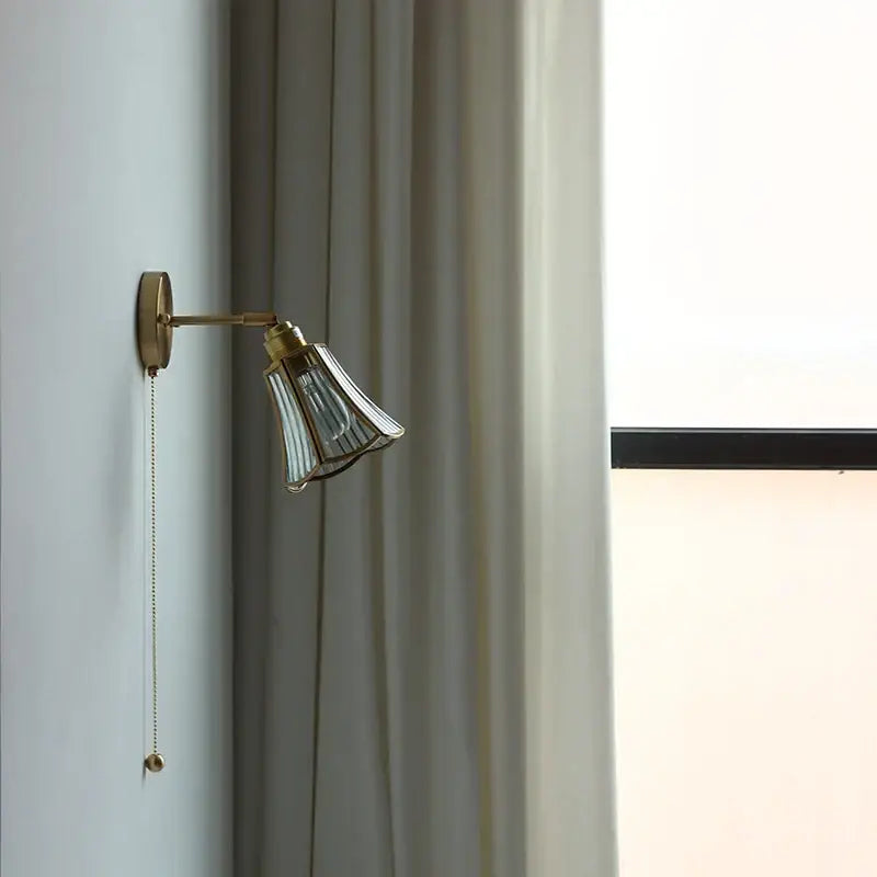 Modern gold fluted glass led wall lights bedroom sconce with chain