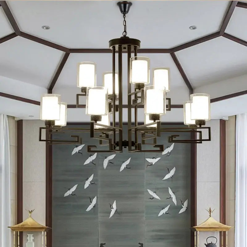 Modern gold geometric chandelier luxury living room glass light
