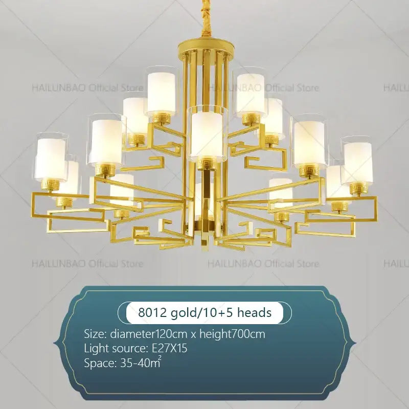 Modern gold geometric chandelier luxury living room glass light