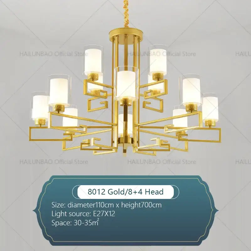 Modern gold geometric chandelier luxury living room glass light
