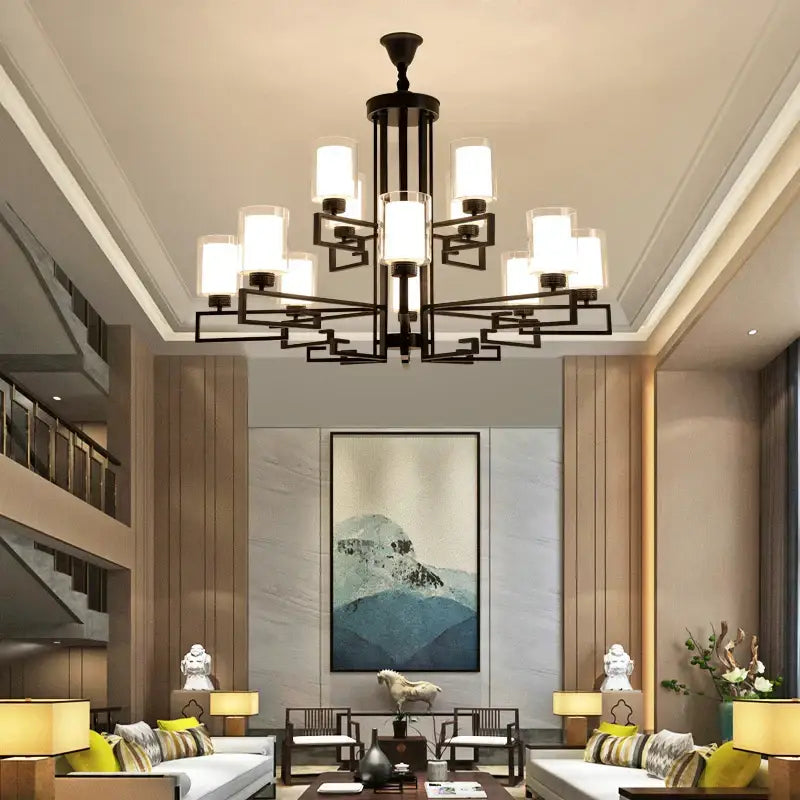 Modern gold geometric chandelier luxury living room glass light