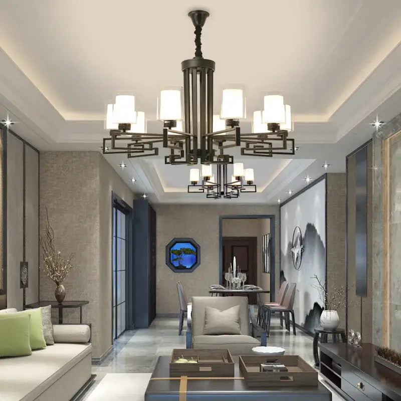 Modern gold geometric chandelier luxury living room glass light
