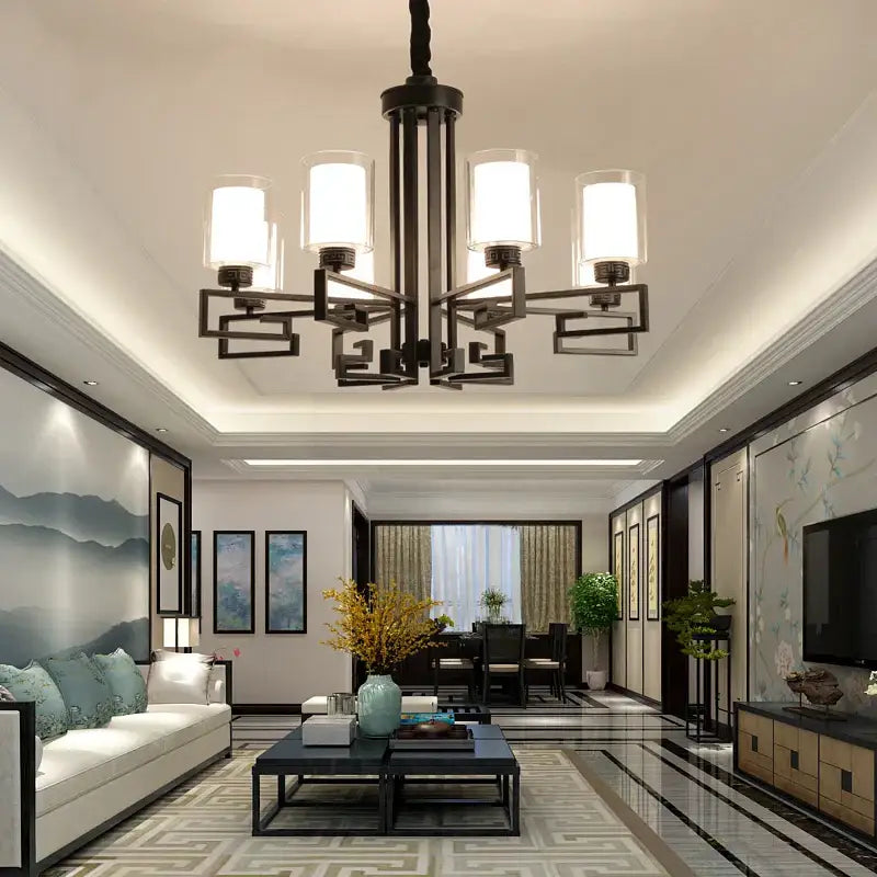 Modern gold geometric chandelier luxury living room glass light