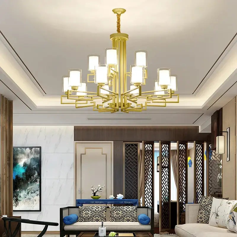 Modern gold geometric chandelier luxury living room glass light