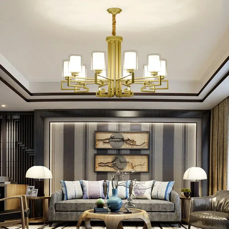 Modern gold geometric chandelier luxury living room glass light