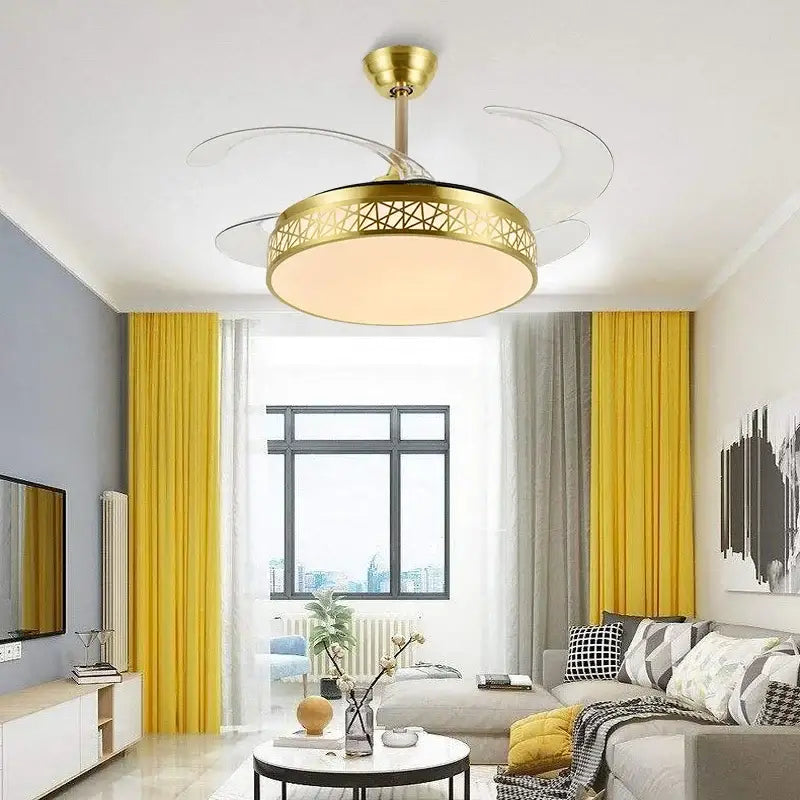 Modern gold geometric decorbites ceiling fan with led – living room