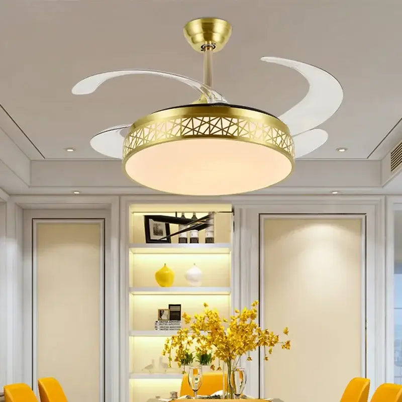 Modern gold geometric decorbites ceiling fan with led – living room