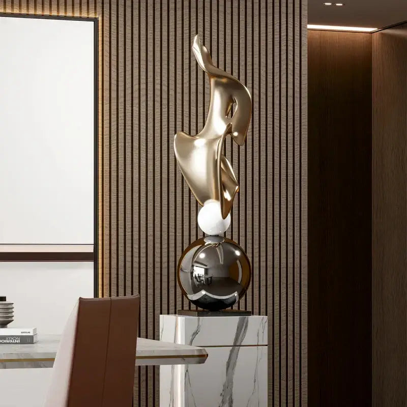 Modern gold geometric electroplating art sculpture living room decor