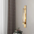 Modern gold geometric wall mount lamp with ribbed glass shade bedroom