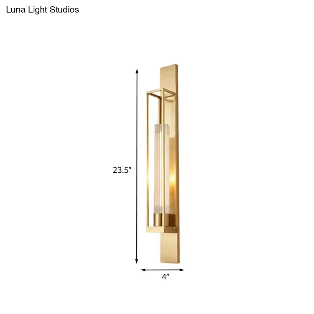 Modern gold geometric wall mount lamp with ribbed glass shade bedroom