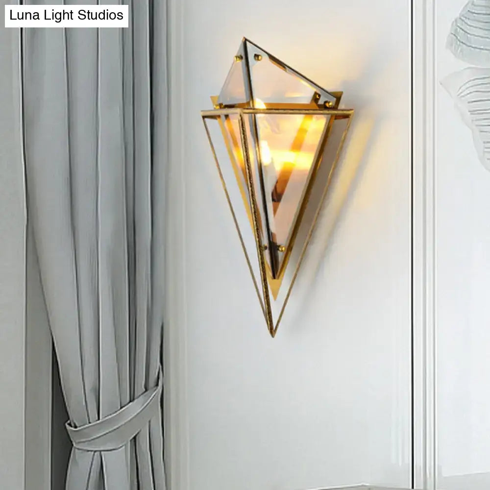 Modern gold geometric wall sconce amber glass living room light