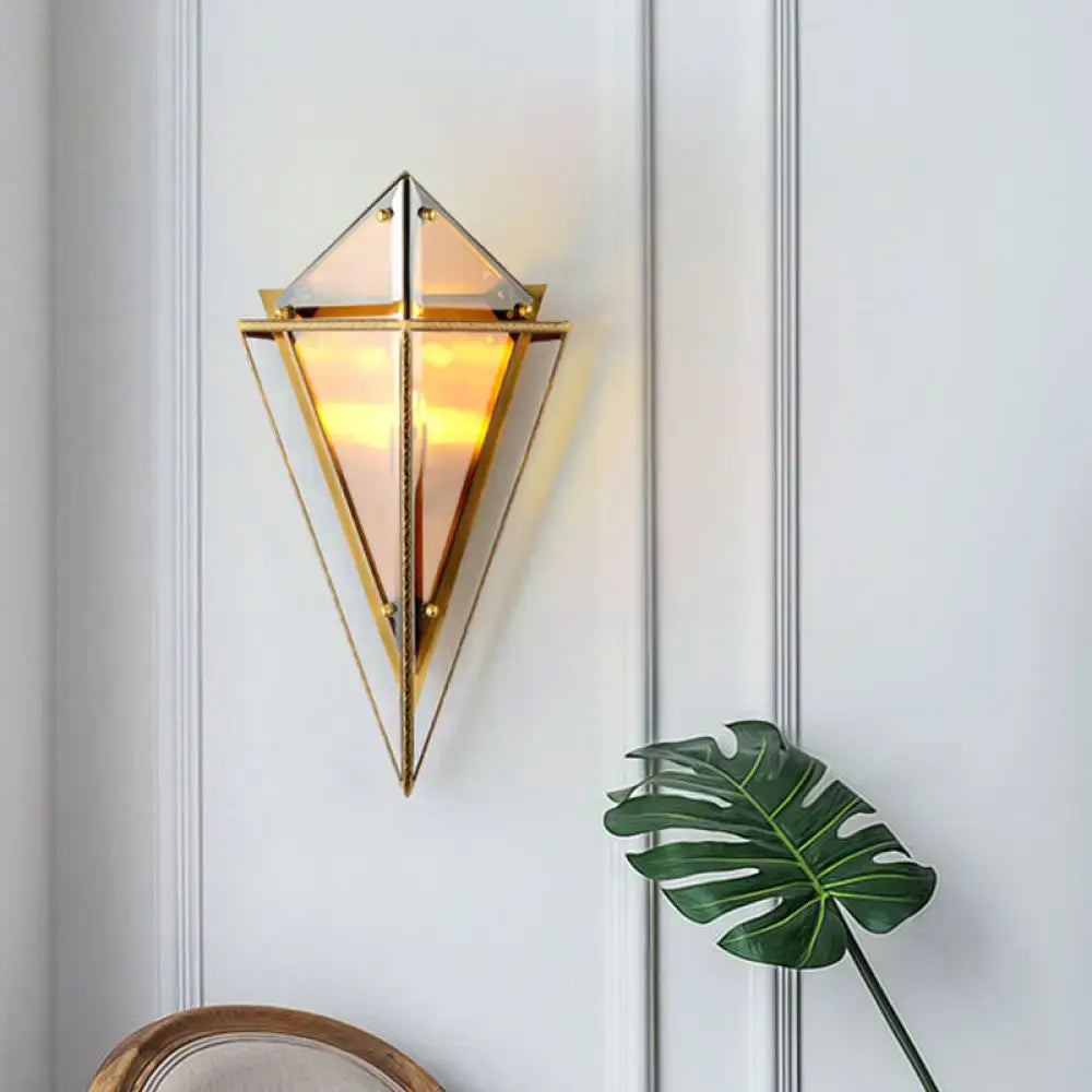 Modern gold geometric wall sconce amber glass living room light
