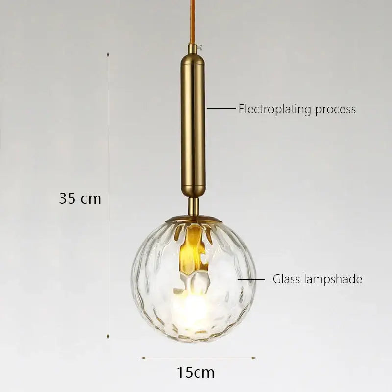 Modern gold glass ball led pendant light bedroom globe lamp