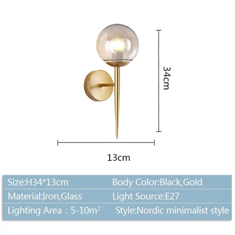 Modern gold glass ball led wall lights for bedroom passage