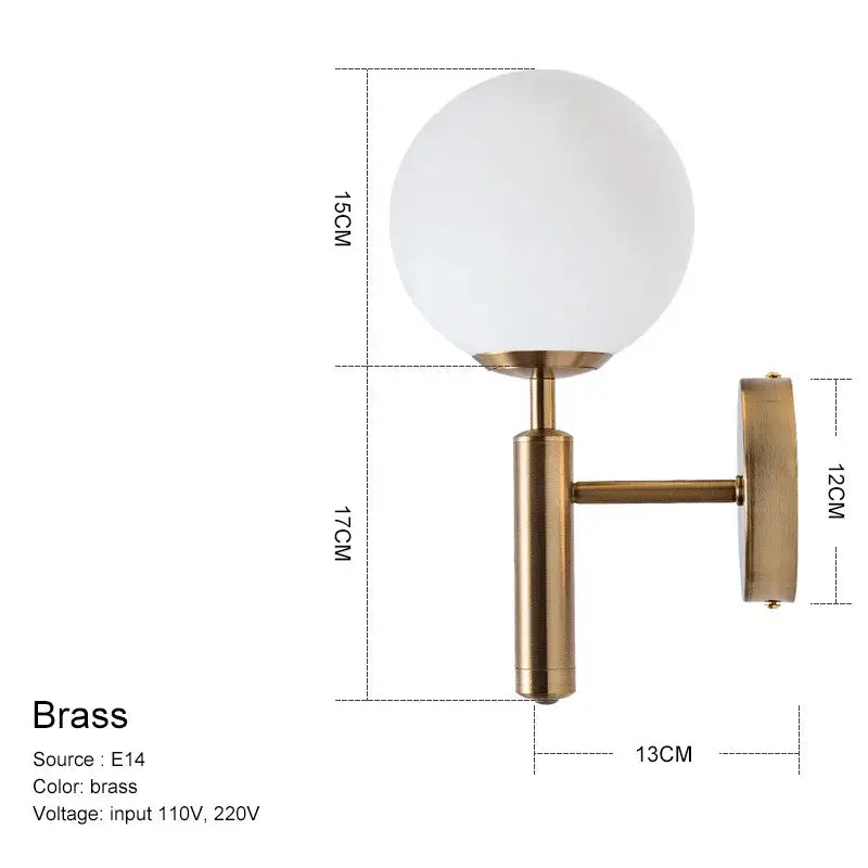Modern gold glass ball mirror wall lights bedroom sconce