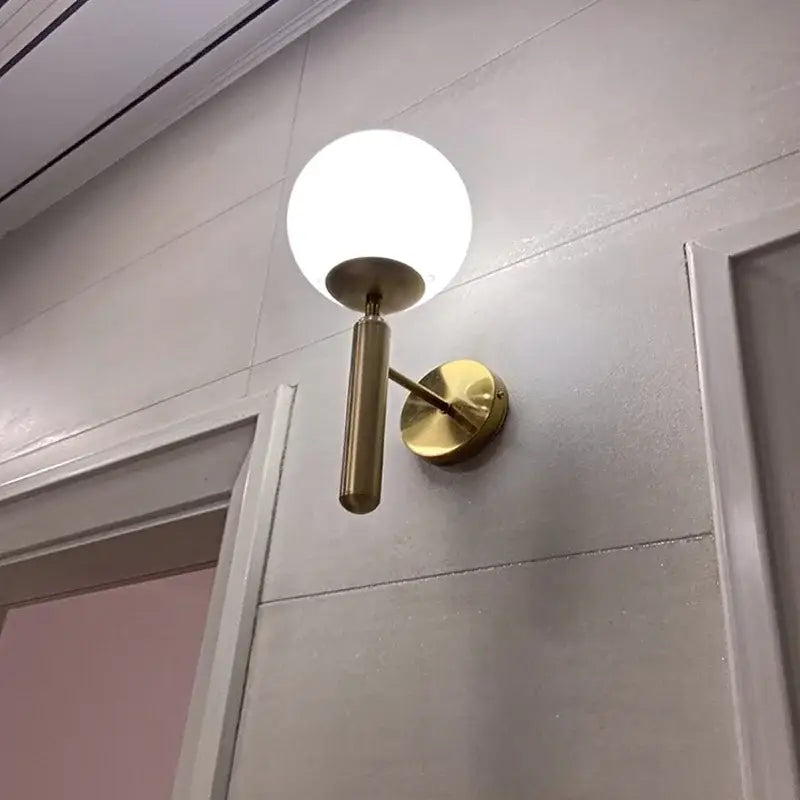 Modern gold glass ball mirror wall lights bedroom sconce