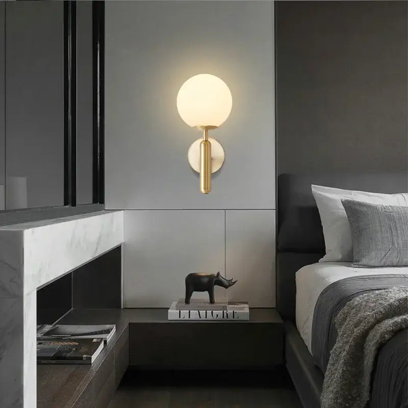 Modern gold glass ball mirror wall lights bedroom sconce