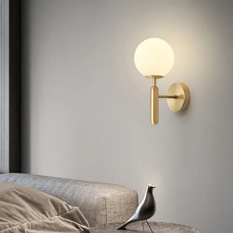 Modern gold glass ball mirror wall lights bedroom sconce