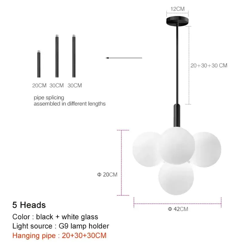 Modern gold glass ball pendant chandelier dining room light