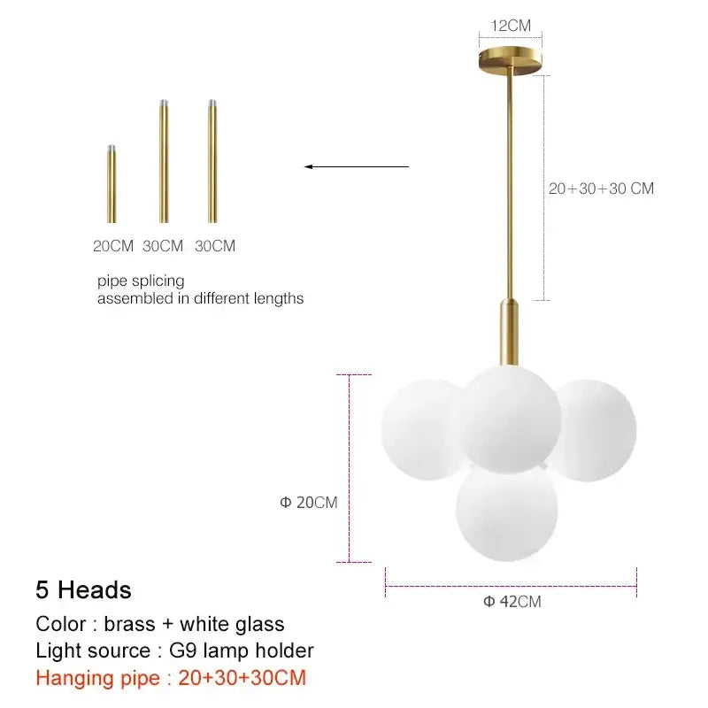 Modern gold glass ball pendant chandelier dining room light