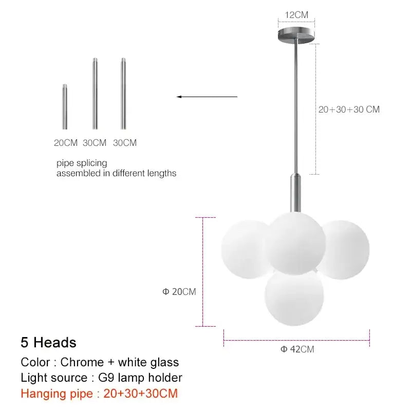Modern gold glass ball pendant chandelier dining room light