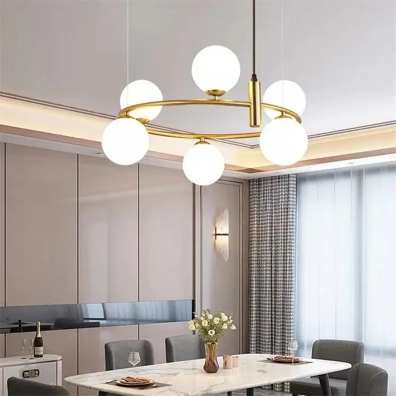 Modern gold glass ball pendant chandelier dining room light