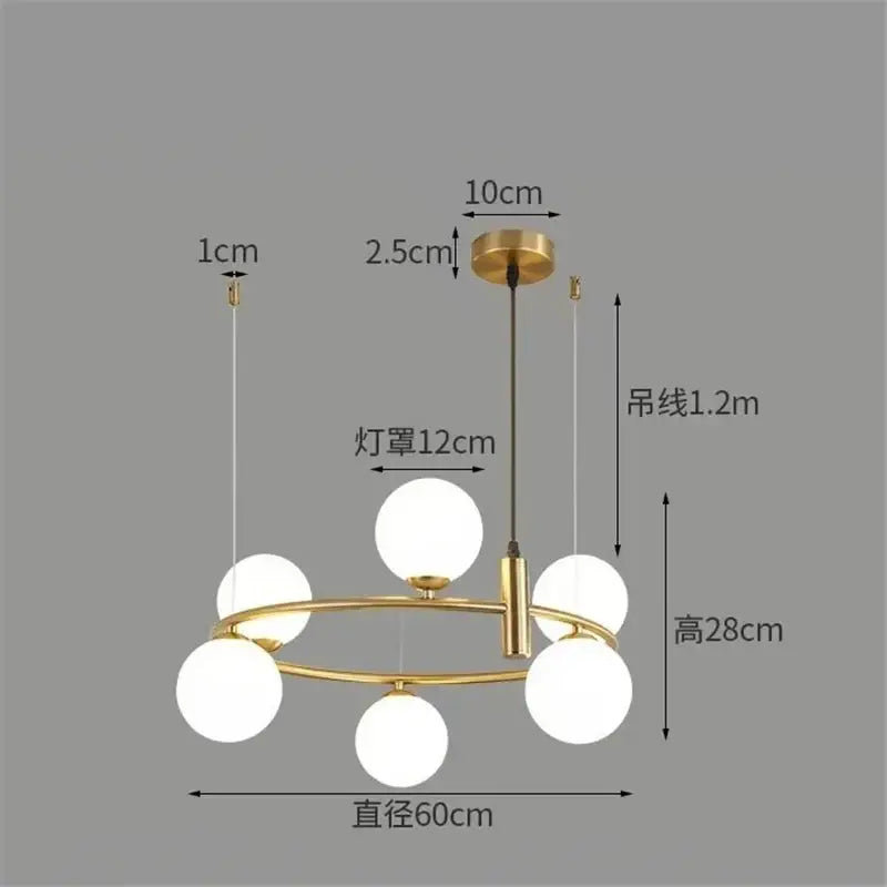 Modern gold glass ball pendant chandelier dining room light