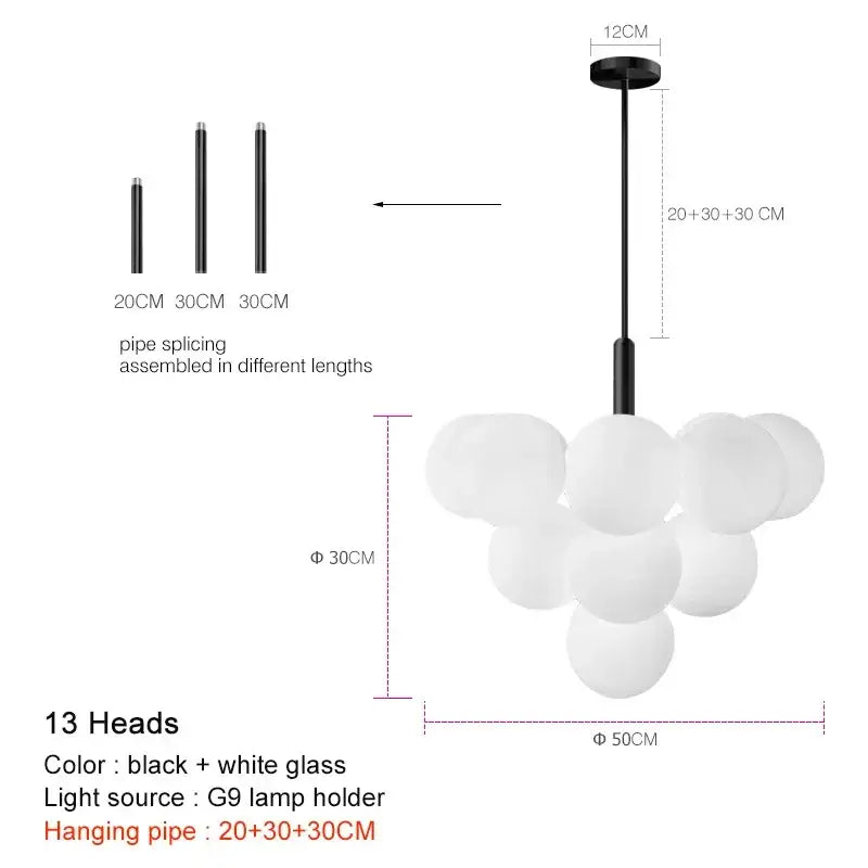 Modern gold glass ball pendant chandelier dining room light