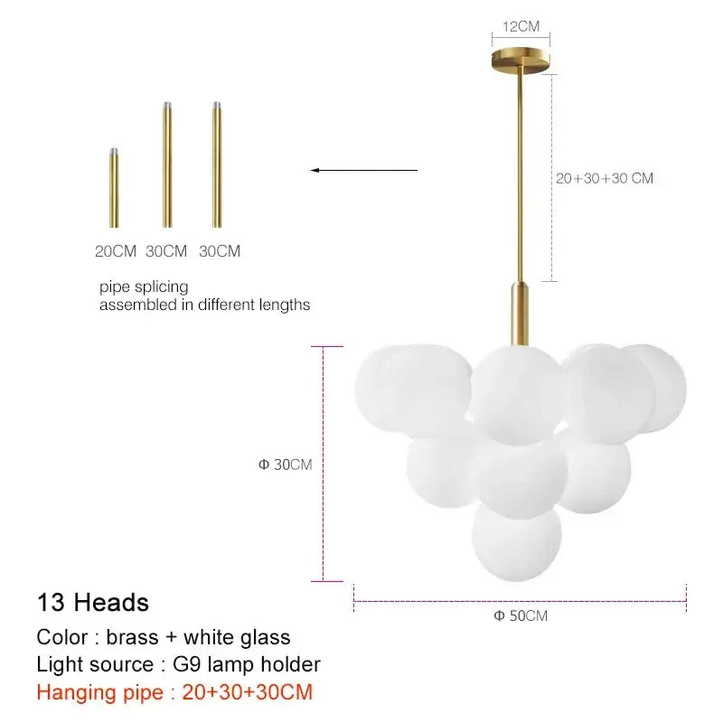 Modern gold glass ball pendant chandelier dining room light