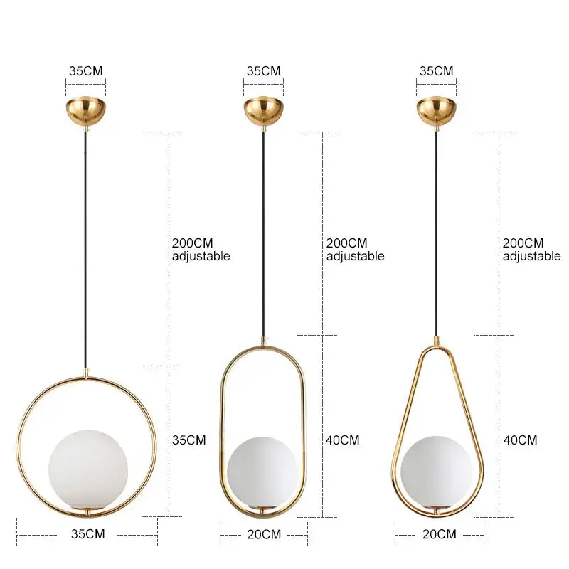 Modern gold glass ball pendant light dining room 3 light fixture