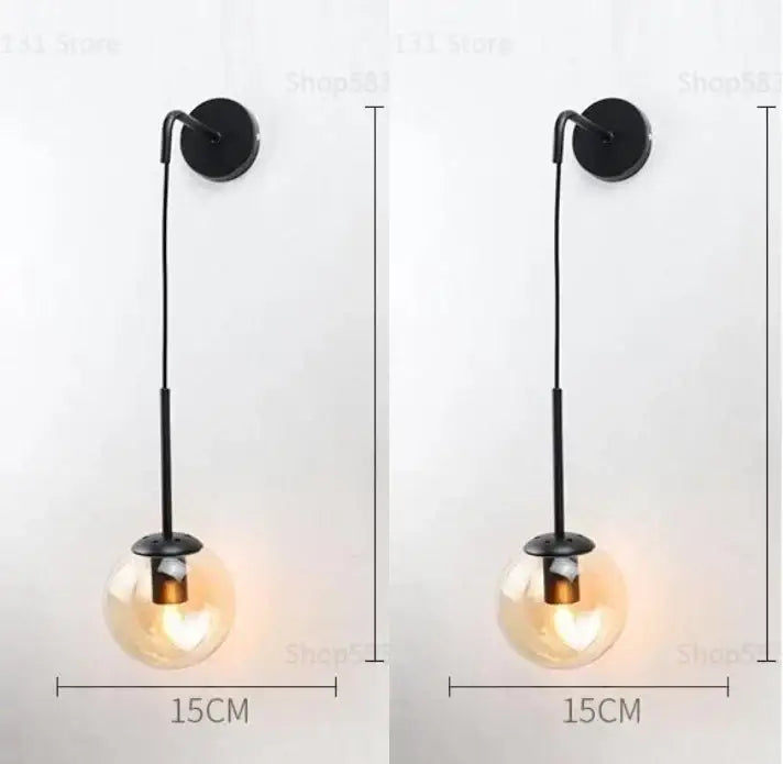 Modern gold glass ball wall lamp bedroom sconce