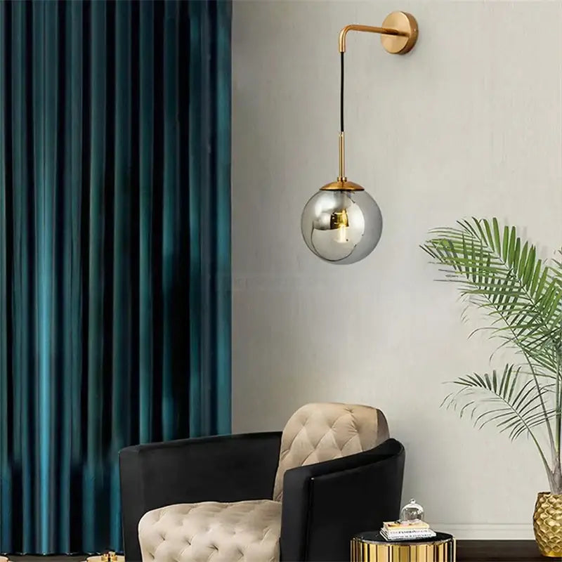 Modern gold glass ball wall lamp bedroom sconce