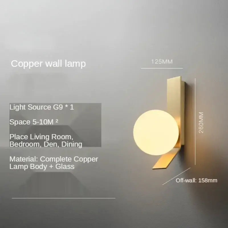 Modern gold glass ball wall sconce bedroom minimalist light