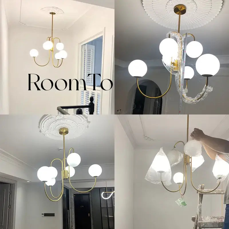 Modern gold glass balls chandelier dining room pendant light