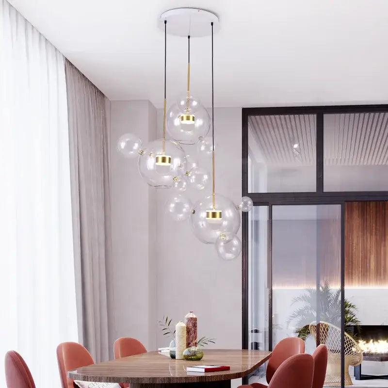 Modern gold glass bubble ball led chandelier – dining room light
