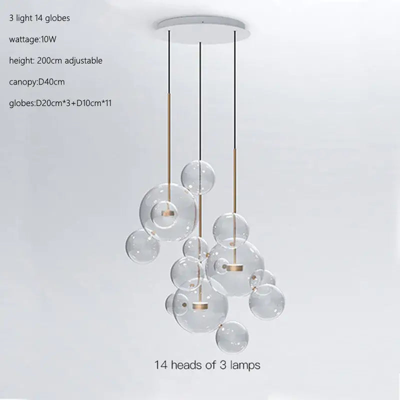 Modern gold glass bubble ball led chandelier – dining room light