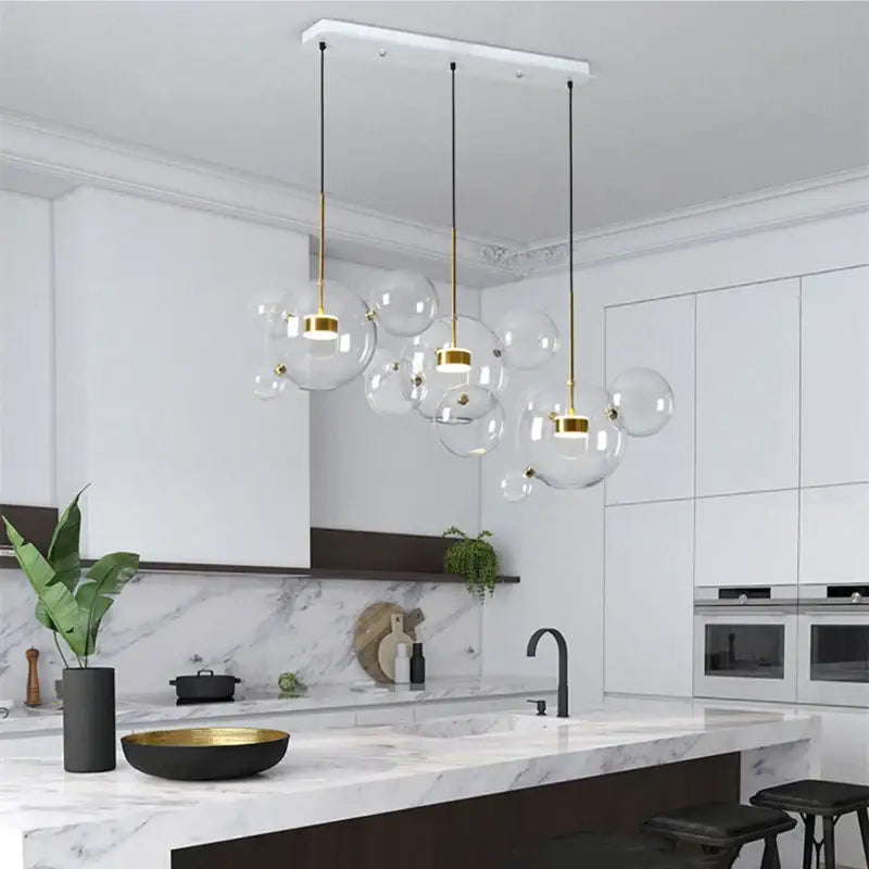 Modern gold glass bubble ball led chandelier – dining room light