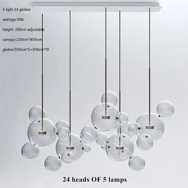Modern gold glass bubble ball led chandelier – dining room light