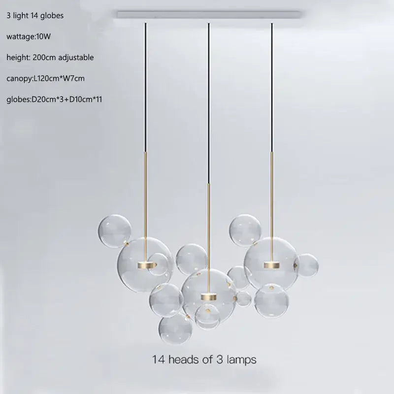 Modern gold glass bubble ball led chandelier – dining room light