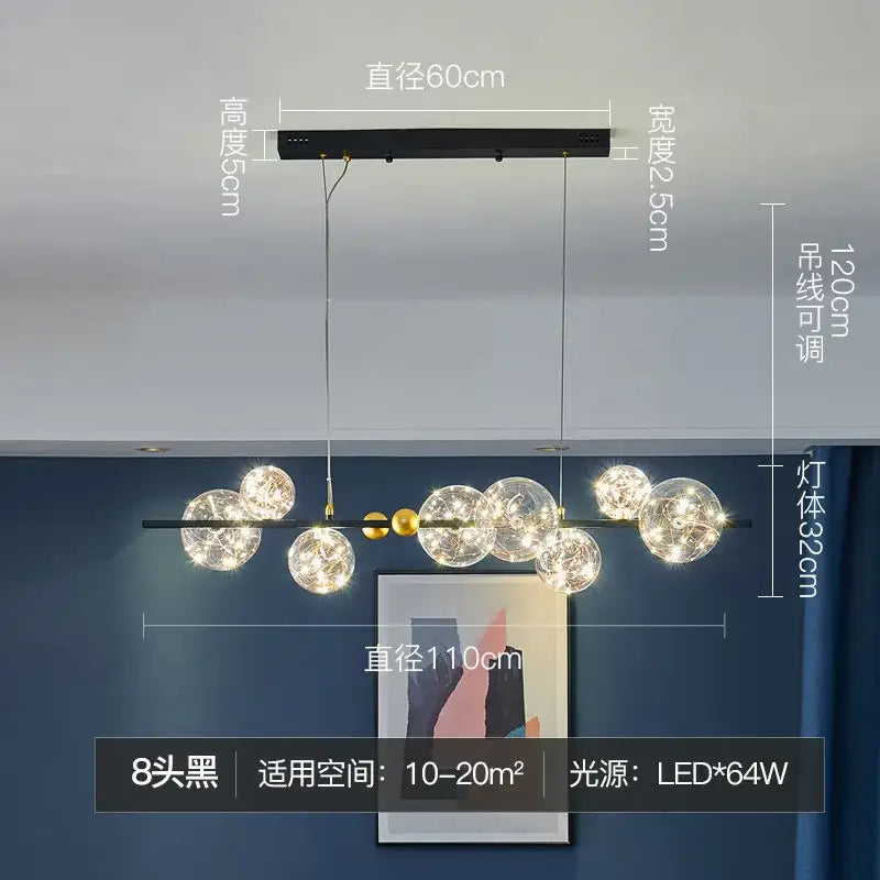 Modern gold glass bubble led chandelier dining room art light