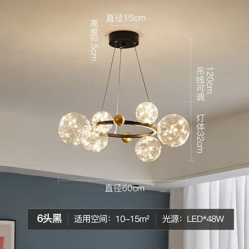 Modern gold glass bubble led chandelier dining room art light